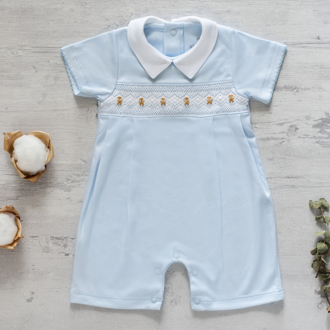 Bears in Blue Smocked Romper