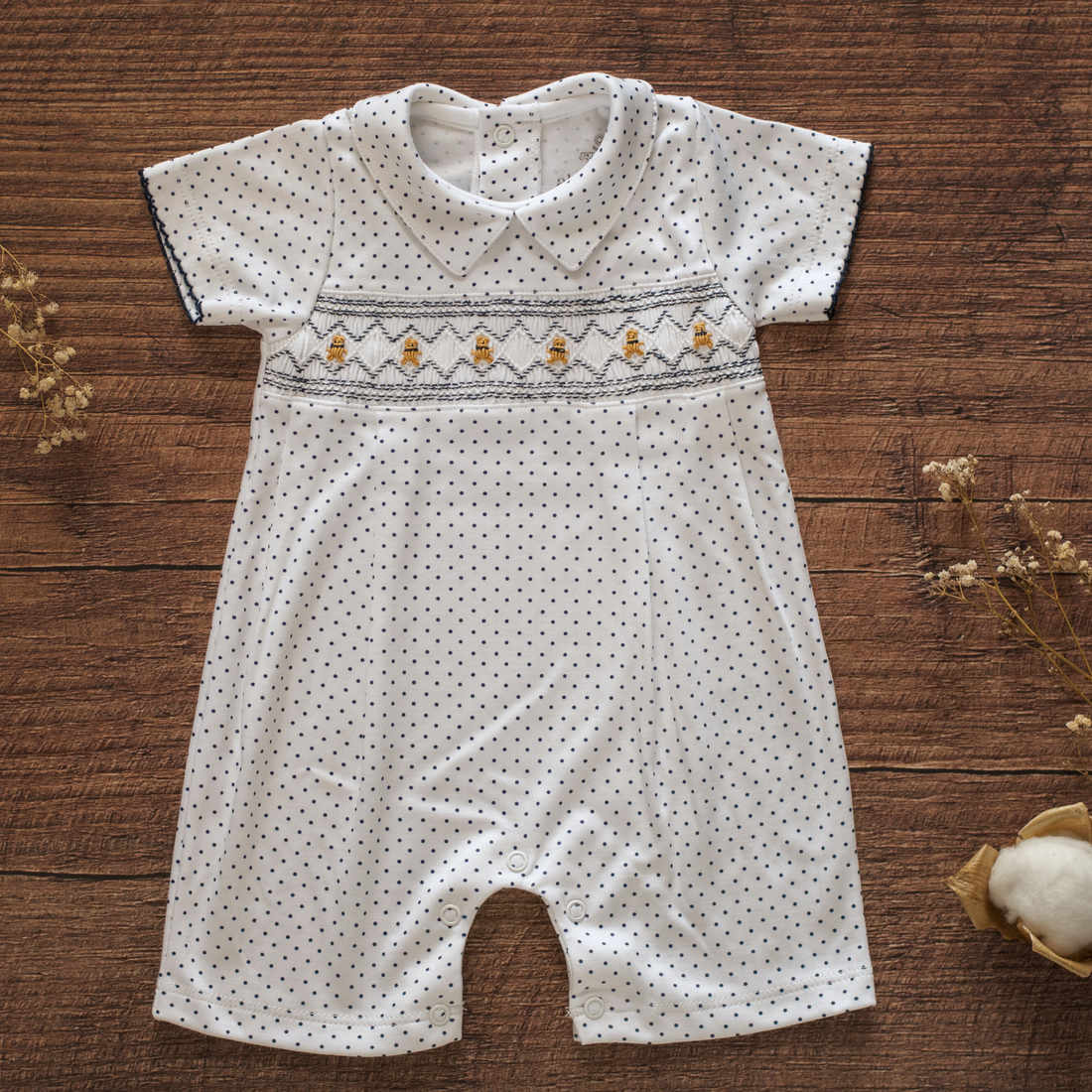 Bears in Navy Smocked Romper