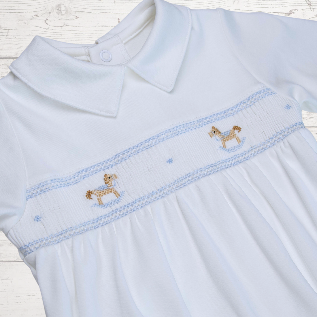 Blue Rocking Horses Smocked Bubble