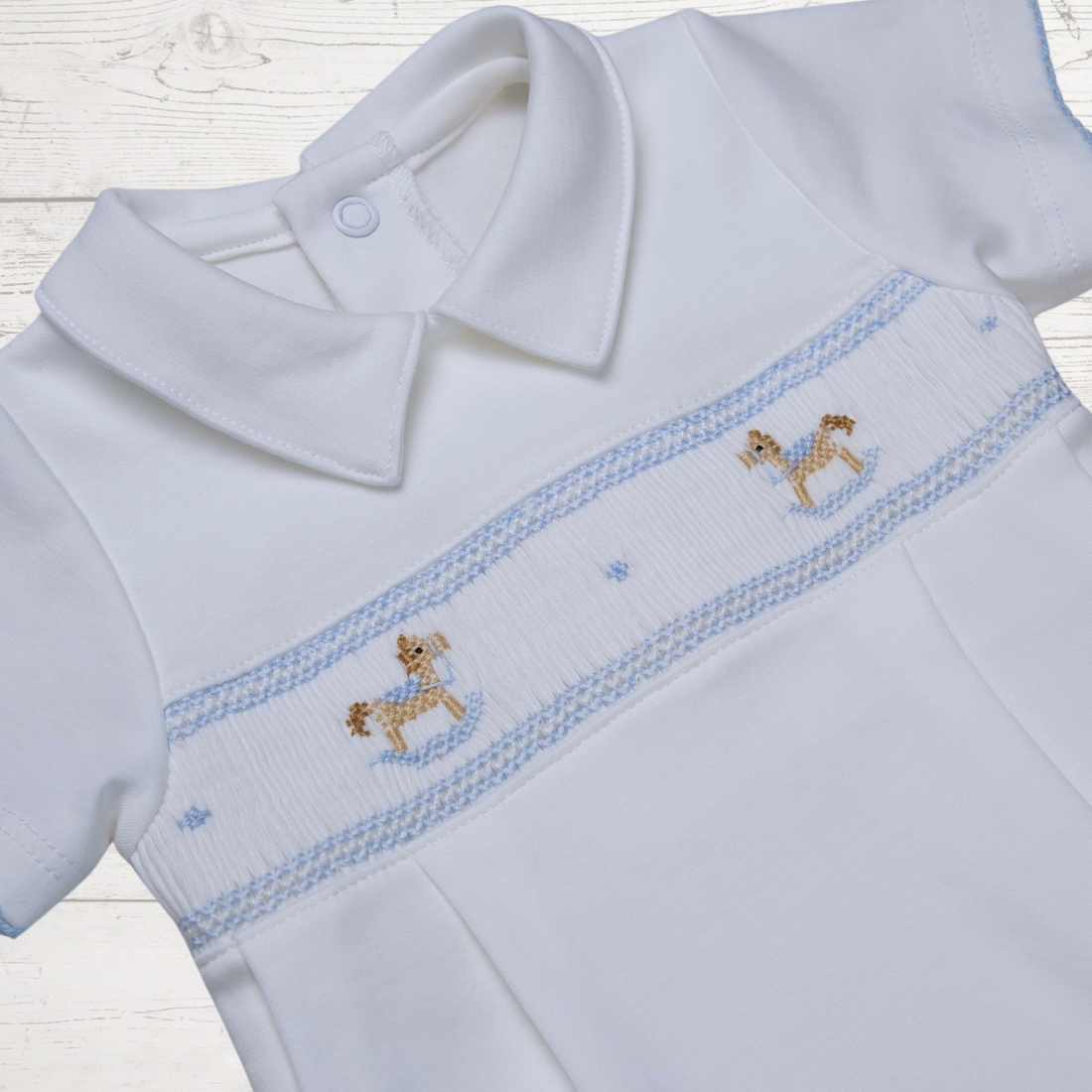 Blue Rocking Horses Smocked Romper