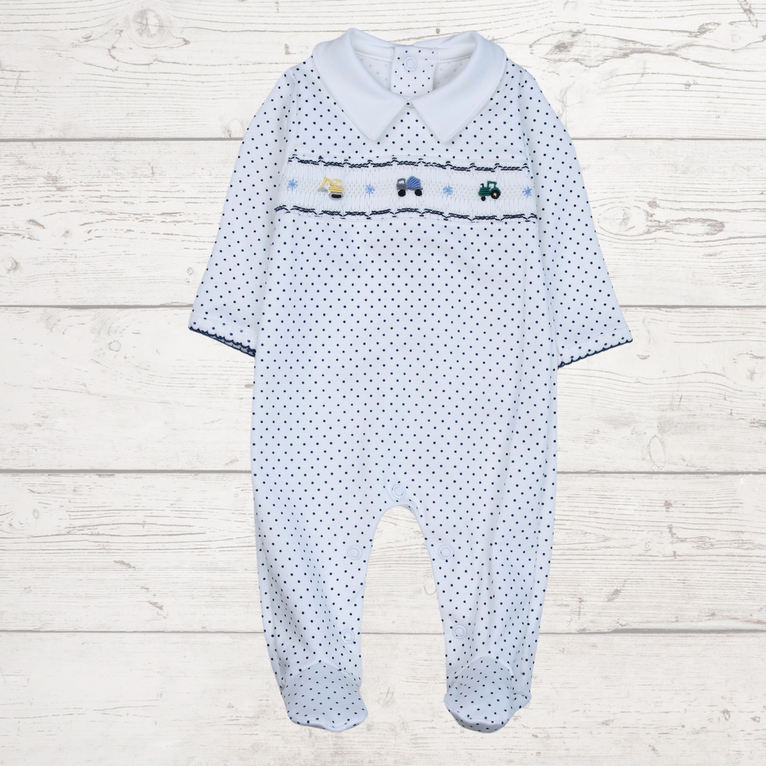 Trucks Smocked Baby Footie