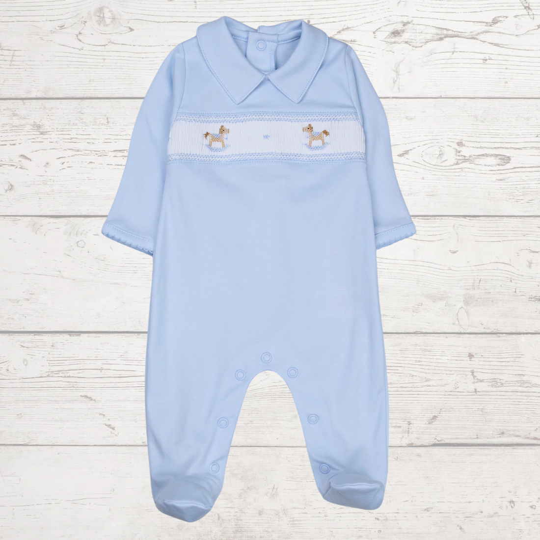 Blue Rocking Horses Smocked Footie