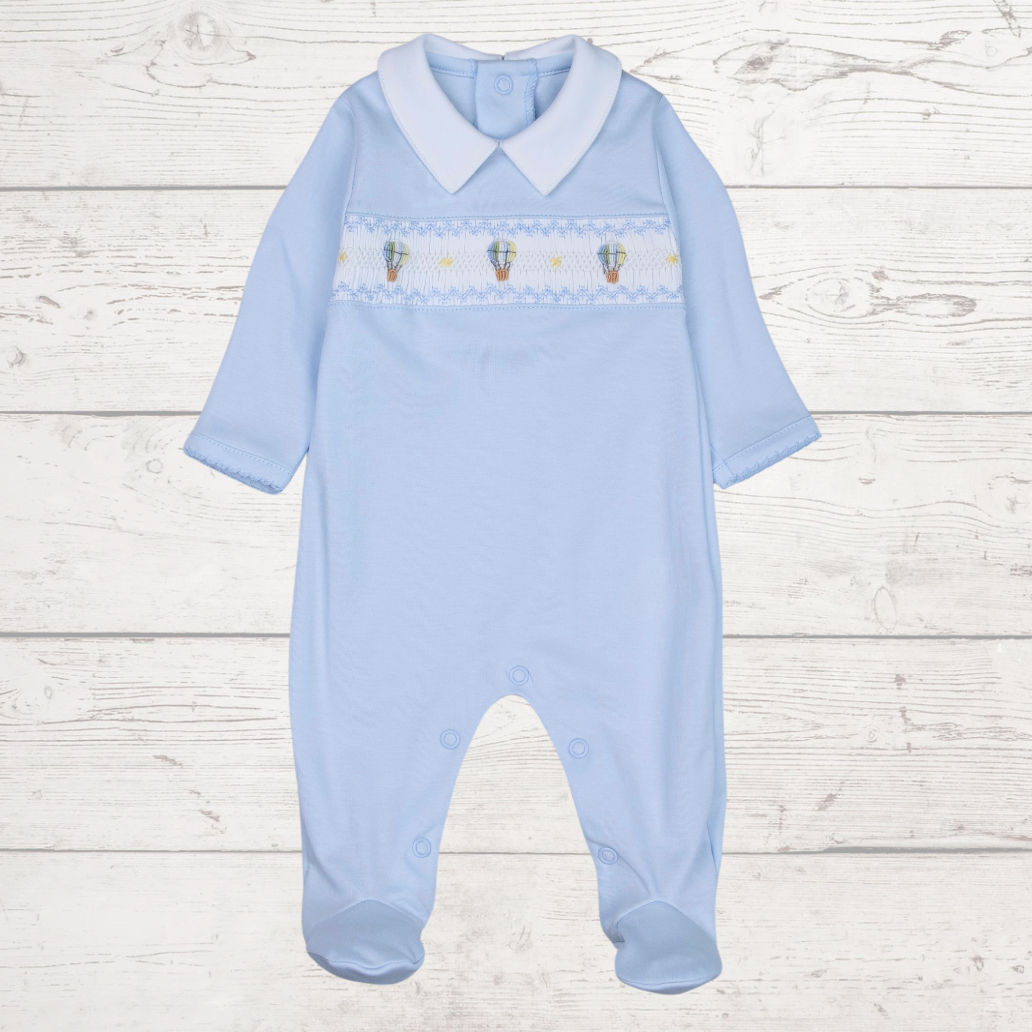 Hot Air Balloons in Blue Smocked Footie