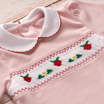 Strawberry Daisy Smocked Baby Footie