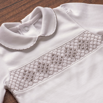 Silvery Peace Smocked Baby Footie