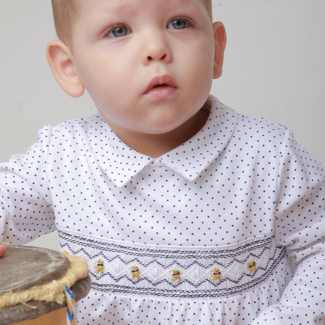 Bears in Navy Dots Smocked Bubble