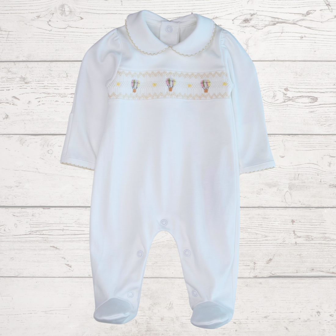 Hot Air Balloons in Beige Smocked Footie