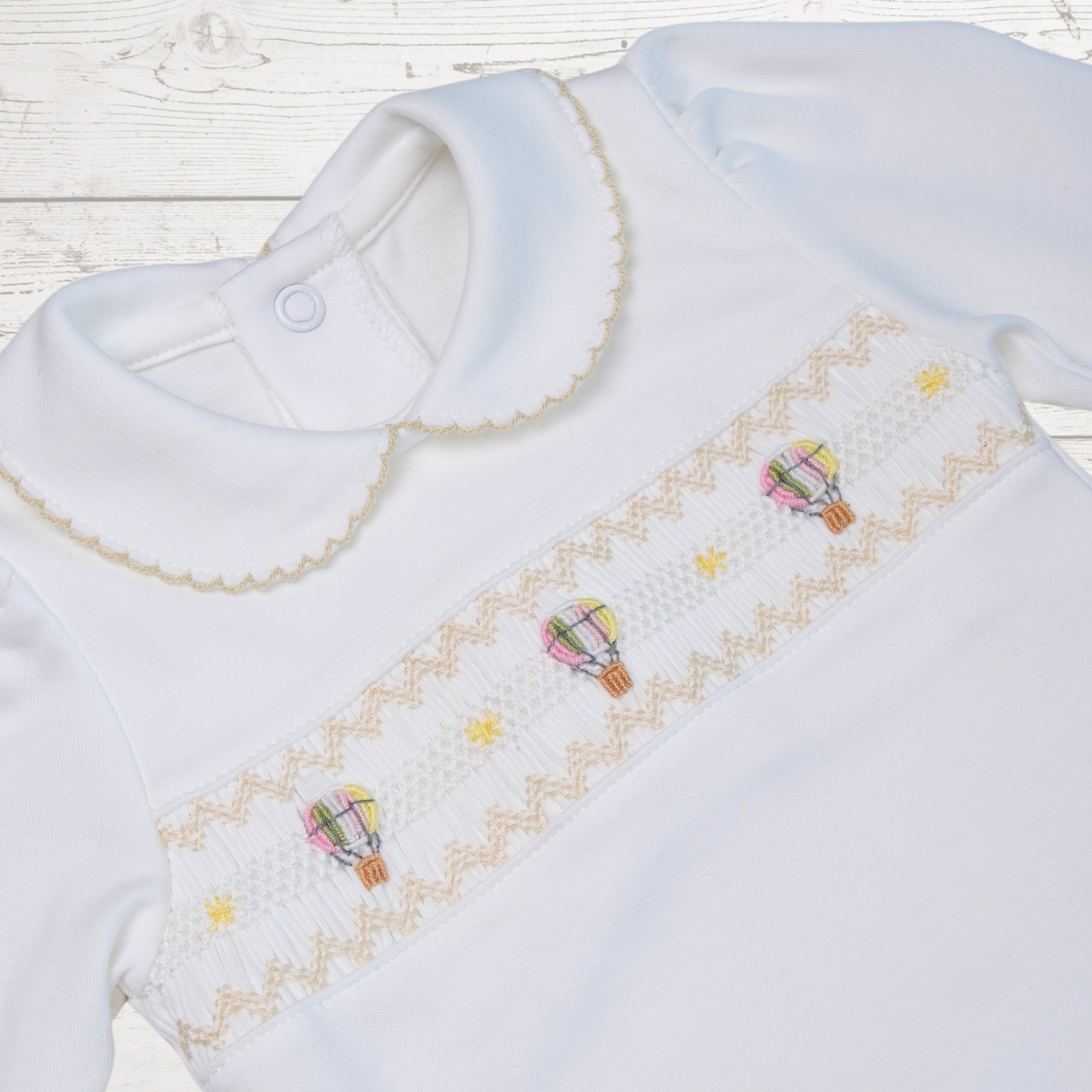 Hot Air Balloons in Beige Smocked Footie